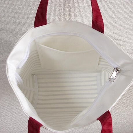 ジップミニトートバッグ（高島帆布）オフホワイト（ウミキリンボーダー）