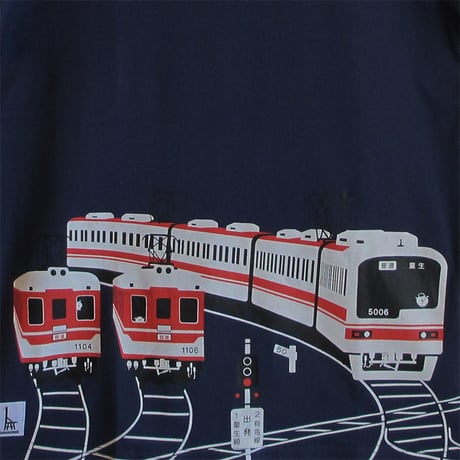 おとなＴシャツ　ブルー（神戸電鉄コラボ 3000系と5000系）