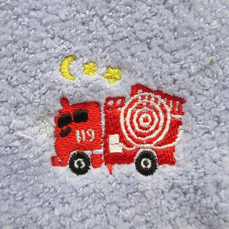 刺しゅう今治タオルハンカチ ライトグレー （消防車