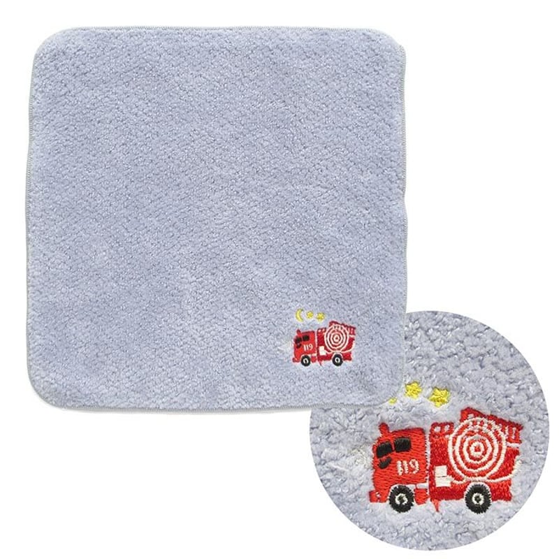 刺しゅう今治タオルハンカチ ライトグレー （消防車） | UMIKIRIN（海