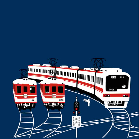 おとなＴシャツ　ブルー（神戸電鉄コラボ 3000系と5000系）