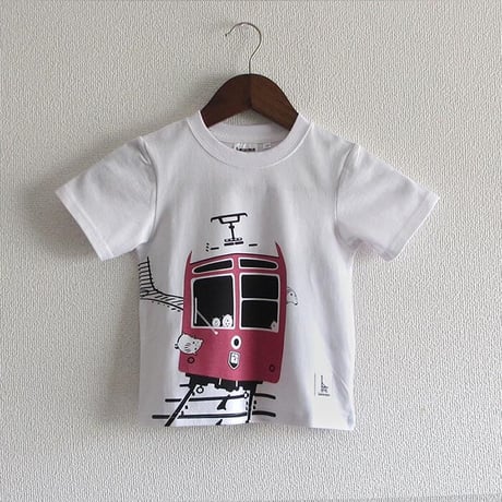 ★150cmのみ★こどもTシャツ　ホワイト（摩耶山のレトロケーブルカー）