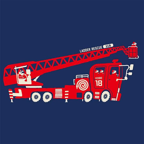 神戸市消防局コラボおとなTシャツ　ブルー （はしご車）