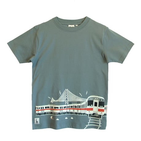 山陽電車コラボ　おとなTシャツ　ブルーグレー（山陽電車6000系と5000系）