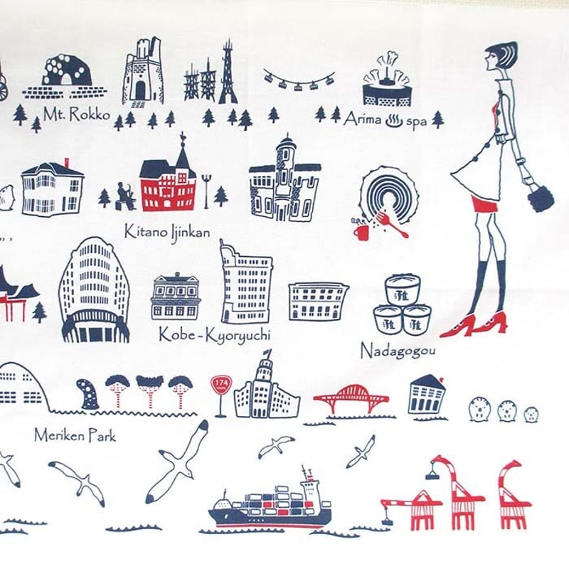 手ぬぐい （旅するマチルダ 神戸） | UMIKIRIN（海キリン）