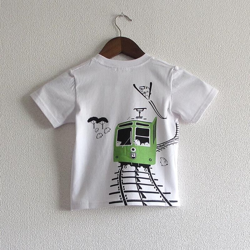 ☆150cmのみ☆こどもTシャツ ホワイト（摩耶山のレトロケーブルカー