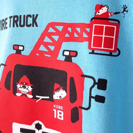 神戸市消防局コラボおとなTシャツ　アクアブルー （はしご車  前）