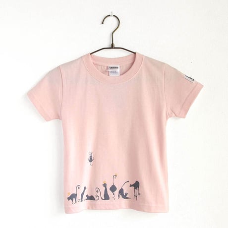 カフェクロトコラボ こども半袖Tシャツ　ベビーピンク （クロトの猫達）