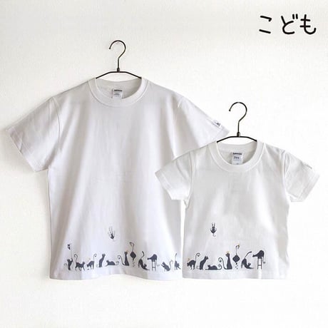 ★サイズ限定★カフェクロトコラボ こども半袖Tシャツ　ホワイト （クロトの猫達）