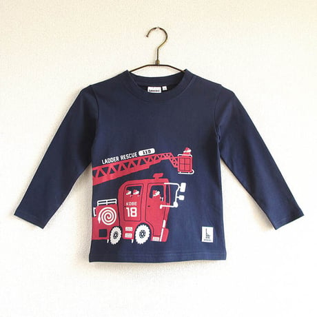 神戸市消防局コラボこども長袖Tシャツ　ブルー （はしご車）