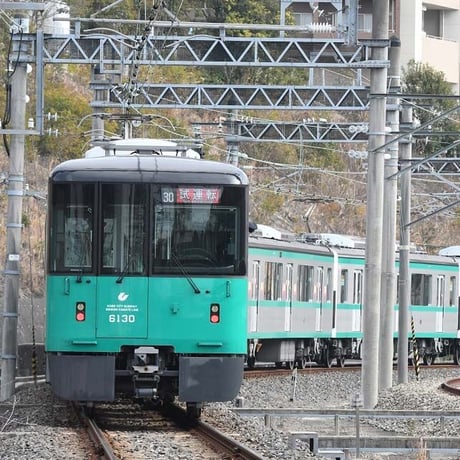 神戸市交通局コラボおとなTシャツ　ブルー （地下鉄西神・山手線）