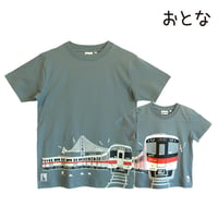 山陽電車コラボ　おとなTシャツ　ブルーグレー（山陽電車6000系と5000系）