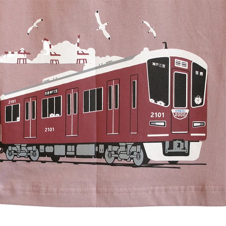 おとなTシャツ　グレイッシュピンク（阪急電車2000系）