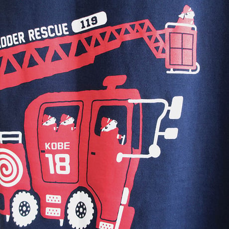 神戸市消防局コラボおとなTシャツ　ブルー （はしご車）