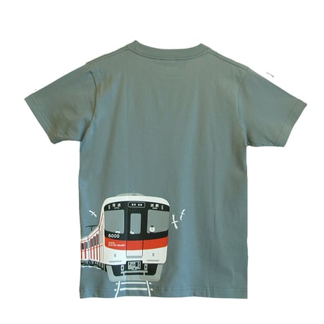山陽電車コラボ　おとなTシャツ　ブルーグレー（山陽電車6000系と5000系）