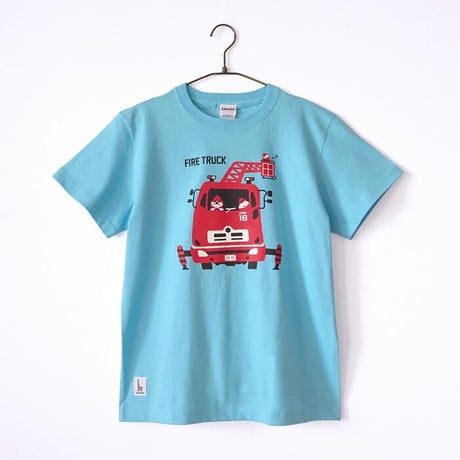 神戸市消防局コラボおとなTシャツ　アクアブルー （はしご車  前）