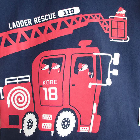 神戸市消防局コラボこども長袖Tシャツ　ブルー （はしご車）