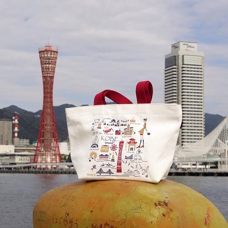 ジップミニトートバッグ（高島帆布）オフホワイト（旅するマチルダ：神戸）