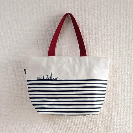 ジップミニトートバッグ（高島帆布）オフホワイト（ウミキリンボーダー）