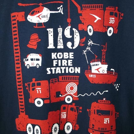 神戸市消防局コラボおとなTシャツ　ブルー （消防車両）