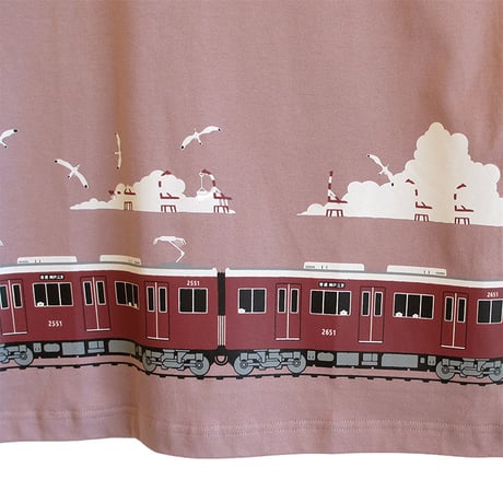 おとなTシャツ　グレイッシュピンク（阪急電車2000系）