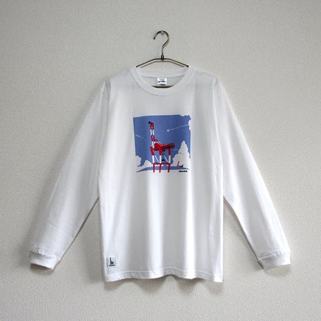 おとな長袖Tシャツ　ホワイト（ガントリークレーン）