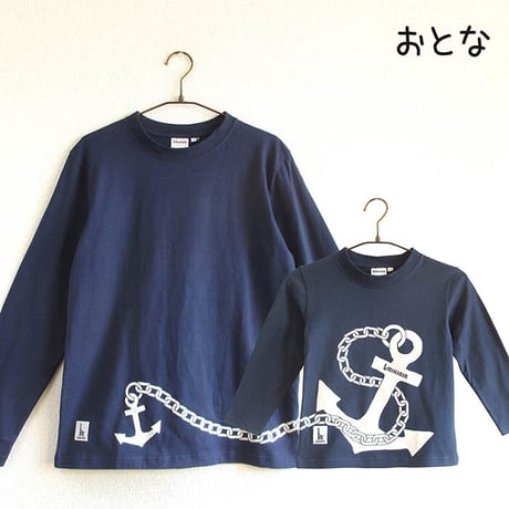 ★サイズ限定★おとな長袖Tシャツ　ブルー （大小イカリ）