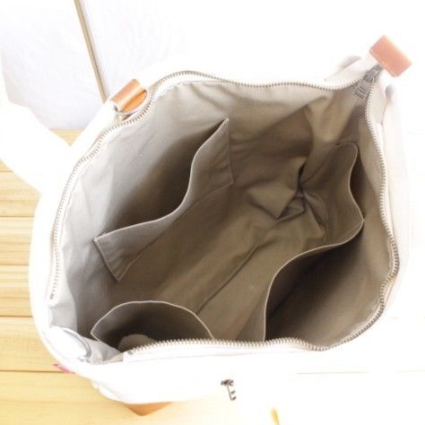 ボストン3way バッグ（L）　北欧幾何学模様×帆布　ハンドメイド 3WAYトートバッグ (川北かばん) 生成 | 裁縫道具と布の店