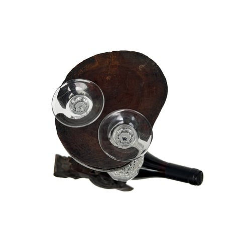 Wooden Wine Bottle & Glass Holder