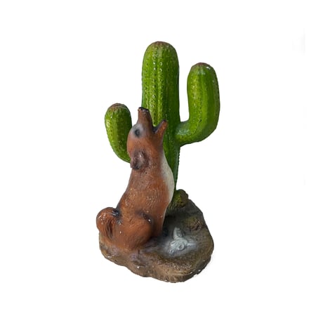 Coyote & Cactus Ceramic Statue
