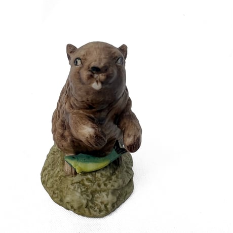 Mini Beaver With Fish Figurine