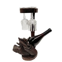 Wooden Wine Bottle & Glass Holder