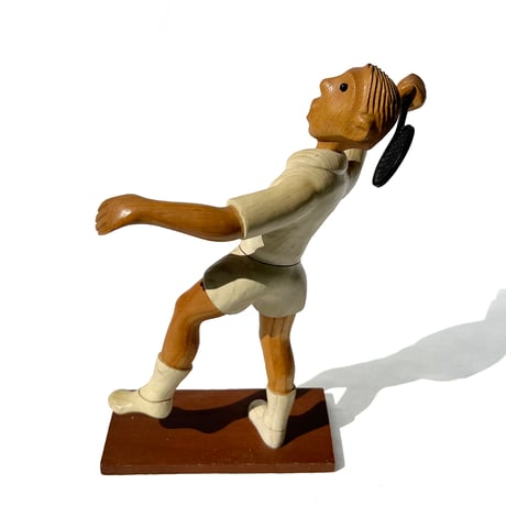 Wooden Tennis Player Sculpture