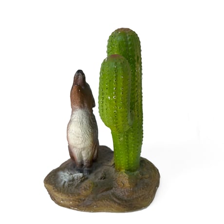 Coyote & Cactus Ceramic Statue