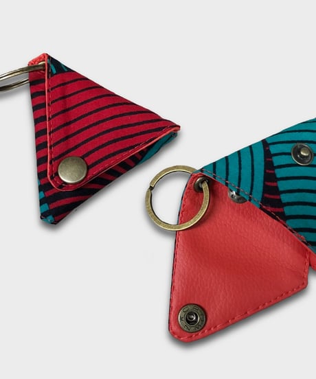 African batik Triangle Coin purse -green / red