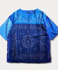 Remake Bandana Key Neck SS Shirts -Blue Mix