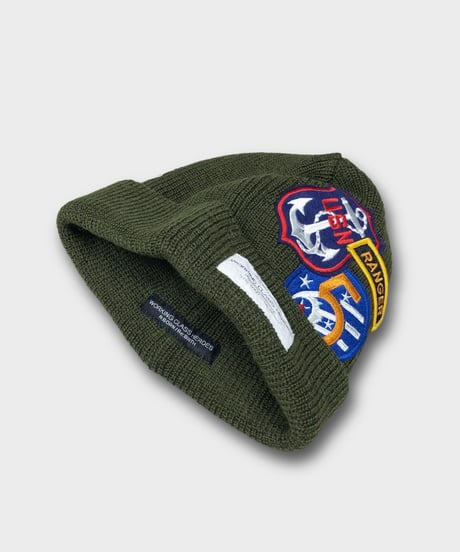 "Patched" USN Knit beanie -olive