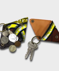 African batik Triangle Coin purse -brown / yellow