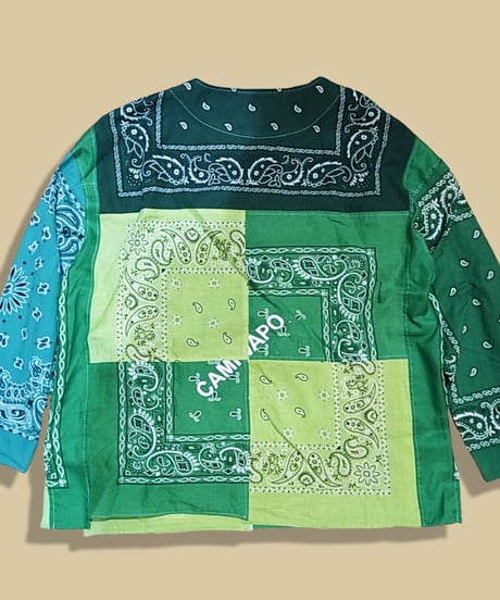 Remake Bandana Key Neck Shirts -Green Mix