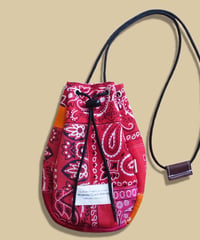 "Patchworks" Bandana Random patch Drawstring Poach -red mix