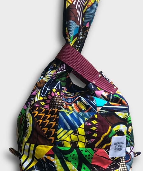 "Patchworks" Triangle patch African batik SHIJIMI Bag -bordeaux tape