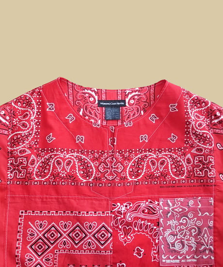 Remake Bandana Key Neck Shirts -Red Mix  #2001