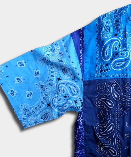 Remake Bandana Key Neck SS Shirts -Blue Mix