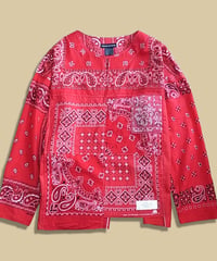 Remake Bandana Key Neck Shirts -Red Mix  #2001