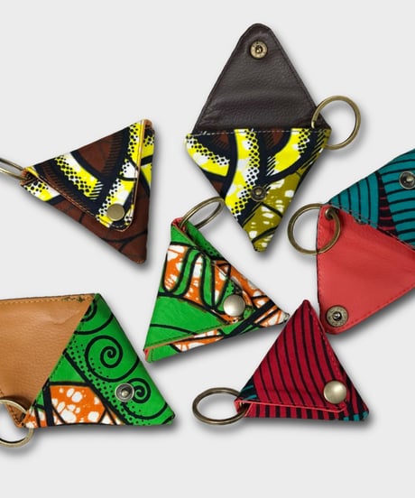 African batik Triangle Coin purse -brown / yellow