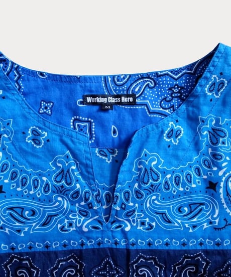 Remake Bandana Key Neck SS Shirts -Blue Mix