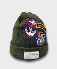 "Patched" USN Knit beanie -olive
