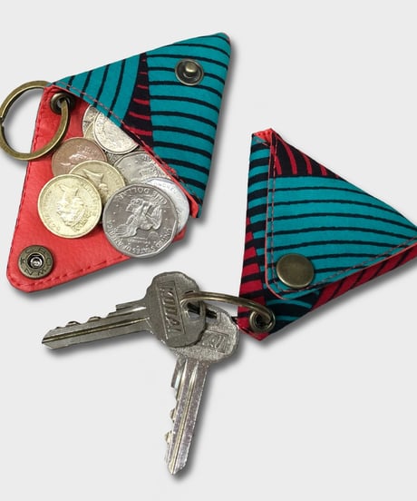 African batik Triangle Coin purse -green / red