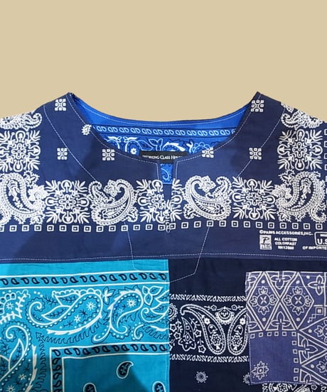 Remake Bandana Key Neck Shirts -Blue Mix #203