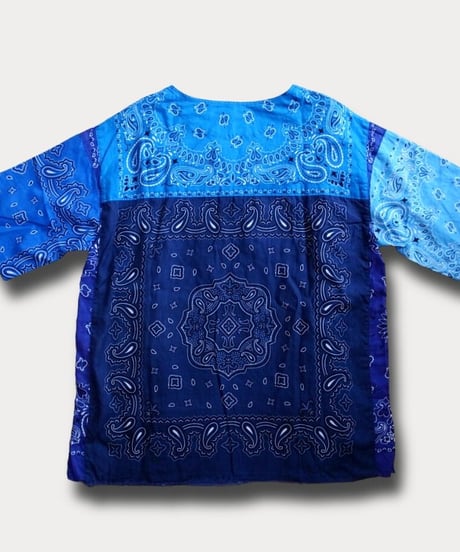 Remake Bandana Key Neck SS Shirts -Blue Mix